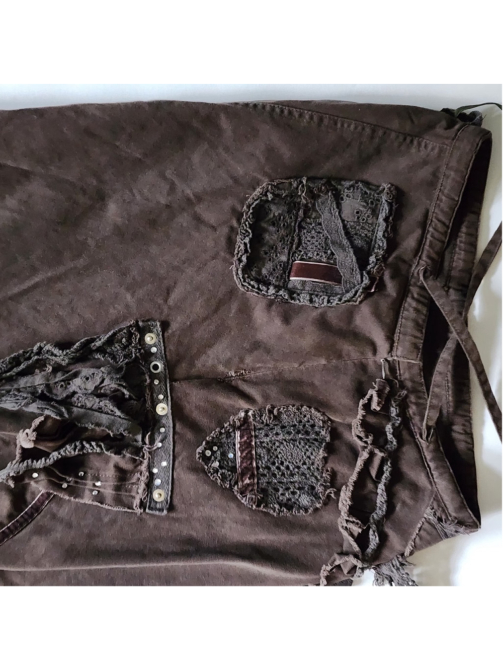 Spirit Vintage Y2K Brown Whimsigoth Fairy Grunge Asymmetric Patchwork Midi Skirt - Picture 13 of 16